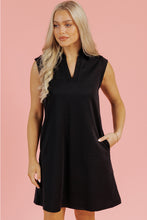 Load image into Gallery viewer, Online Black Solid Color Collared Slit Neck Sleeveless Mini Dress
