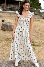 Load image into Gallery viewer, Online Black Bow Print Smocked Square Neck Ruffle Tiered Maxi Dress
