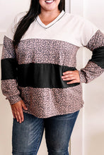 Load image into Gallery viewer, Online Black Leopard Print Colorblock V Neck Long Sleeve Plus Size Top
