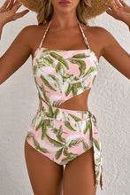 Load image into Gallery viewer, Online Pink Tropical Asymmetric Cut out Halter Backless One Piece Swimwear
