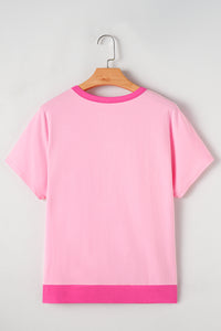 Online Pink Two Tone Half Buttons Collared T Shirt