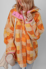 Load image into Gallery viewer, Online Orange Checkered Sherpa Hooded Jacket
