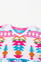 Load image into Gallery viewer, Online White Oversize Aztec Print High Low V Neck Sweater
