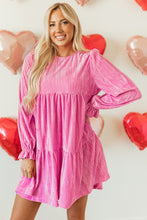 Load image into Gallery viewer, Online Strawberry Pink Flounce Sleeve Tiered Ruffled Velvet Mini Dress
