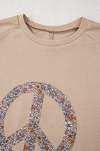 Load image into Gallery viewer, Online Pale Khaki Floral Peace Sign Graphic Washed Terry Plus Size Sweatshirt
