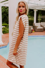 Load image into Gallery viewer, Online Khaki Stripe Round Neck Sleeveless Casual Pocketed Mini Dress
