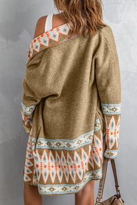 Online Orange Printed Aztec Print Open Front Knitted Cardigan