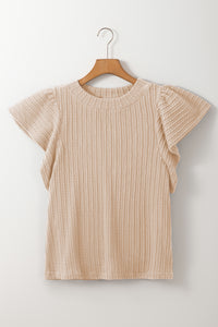 Online Beige Solid Color Textured Flutter Sleeve Top