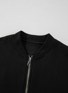Online Black Solid Seamed Zipper Jacket and Drawstring Waist Pants Set