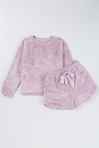 Online Lavendula Textured Leopard Fleece Loose Two Piece Lounge Set