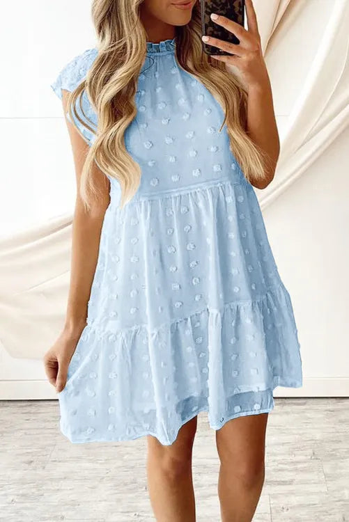 Sky Blue Swiss Dot Layered Mini Dress