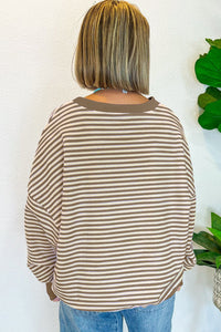 Online Pink Stripe Loose Drop Shoulder Long Sleeve Top