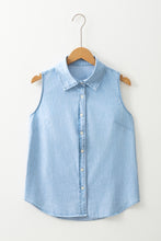 Load image into Gallery viewer, Online Light Blue Denim Collared Sleeveless Shirt
