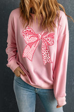 Load image into Gallery viewer, Online Pink Leopard Bowknot Printed Crewneck Pullover Sweatshirt
