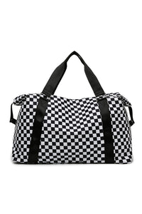 Online Black Checkered Print Large Capacity Tote Bag