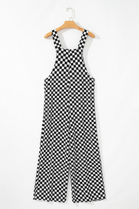 Online Black Checkered Print Pocketed Wide Leg Jumpsuit