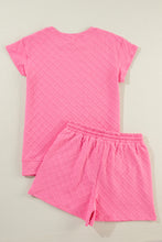 Load image into Gallery viewer, Online Sachet Pink Checkered Textured Tee and Drawstring Shorts
