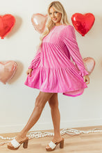 Load image into Gallery viewer, Online Strawberry Pink Flounce Sleeve Tiered Ruffled Velvet Mini Dress
