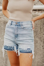 Load image into Gallery viewer, Light Blue Vintage Washed Raw Edge Jean Shorts
