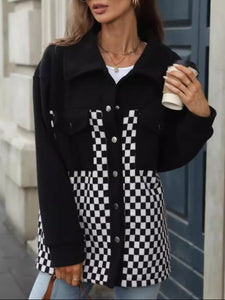 Online Checkered Snap Down Long Sleeve Jacket