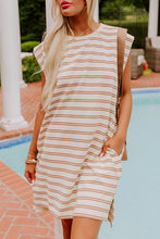 Load image into Gallery viewer, Online Khaki Stripe Round Neck Sleeveless Casual Pocketed Mini Dress
