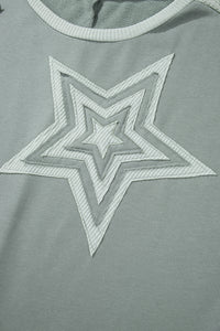 Online Mist Green Stars Patchwork Round Neck Plus Size T Shirt