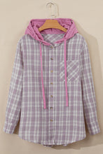 Load image into Gallery viewer, Online Green Checkered Print Loose Fit Buttoned Hooded Shacket
