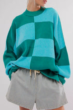 Load image into Gallery viewer, Online Green Checkered Side Slits Drop Shoulder Oversized Sweater
