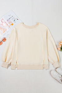 Online White Solid Color Waffle Knit Drop Shoulder Plus Size Sweatshirt