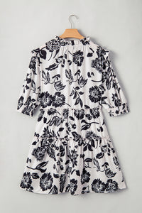 Online Black Floral Print Tiered Frilled Half Sleeve Plus Size Mini Dress