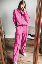 Load image into Gallery viewer, Online Black Solid Seamed Zipper Jacket and Drawstring Waist Pants Set
