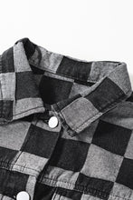 Load image into Gallery viewer, Online Black Checkered Patchwork Button up Denim Jacket
