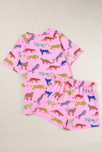 Load image into Gallery viewer, Online Pink Flower Print Short Sleeve High Waist Two Piece Shorts Set
