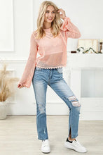 Load image into Gallery viewer, Pink Hollowed Eyelets Knit Bell Sleeve Sweater
