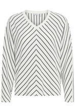 Load image into Gallery viewer, Black Stripe Chevron Striped V Neck Long Sleeve Casual Top
