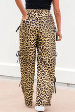 Load image into Gallery viewer, Brown Leopard Print Bow Tie Drawstring Elastic Waist Loose High Waist Pants
