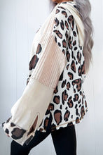 Load image into Gallery viewer, Apricot Oversized Leopard Contrast Mixed Texture Patchwork Zip Up Drop Shoulder Hoodie
