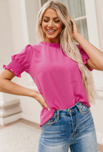 Load image into Gallery viewer, Rose Solid Color Smocked Puff Sleeve Blouse
