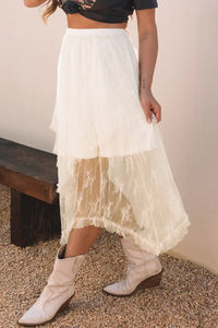 "WAITLIST" Beige Lace Cascading Tiered High Waist Maxi Skirt