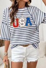 Load image into Gallery viewer, Blue Stripe Textured Knit USA Blouse

