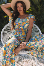 Load image into Gallery viewer, Yellow Floral Allover Print Shirred Cut Out High Waist Jumpsuit
