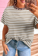 Load image into Gallery viewer, Khaki Stripe Leopard T Shirt
