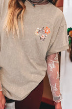 Load image into Gallery viewer, &quot;WAITLIST&quot; Smoke Gray Mineral Wash Floral Steer Head Printed Back Western Fashion Tee
