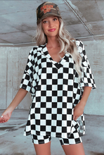 Load image into Gallery viewer, Black Checkerboard Print V Neck Set
