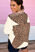 Load image into Gallery viewer, Brown Leopard Star Hooded Patchwork Contrast Piping Open Front Jacket
