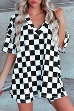 Load image into Gallery viewer, Black Checkerboard Print V Neck Set
