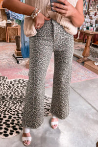 "WAITLIST" Brown Leopard Frayed Edge Wide Leg High Waist Jeans
