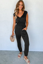 Load image into Gallery viewer, Black Shirred High Waist Sleeveless Jumpsuit
