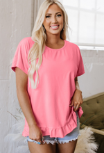 Load image into Gallery viewer, Pink Frilled Hem Loose T-Shirt
