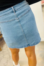Load image into Gallery viewer, Dusk Blue Acid Wash Bowknot Details High Waist Denim Skirt
